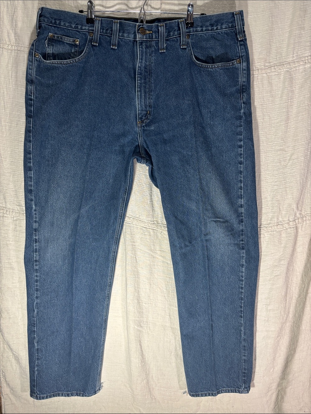 Carhartt Traditional Fit Denim Jeans 44x34 B480 DPS Medium Wash Workwear Cotton